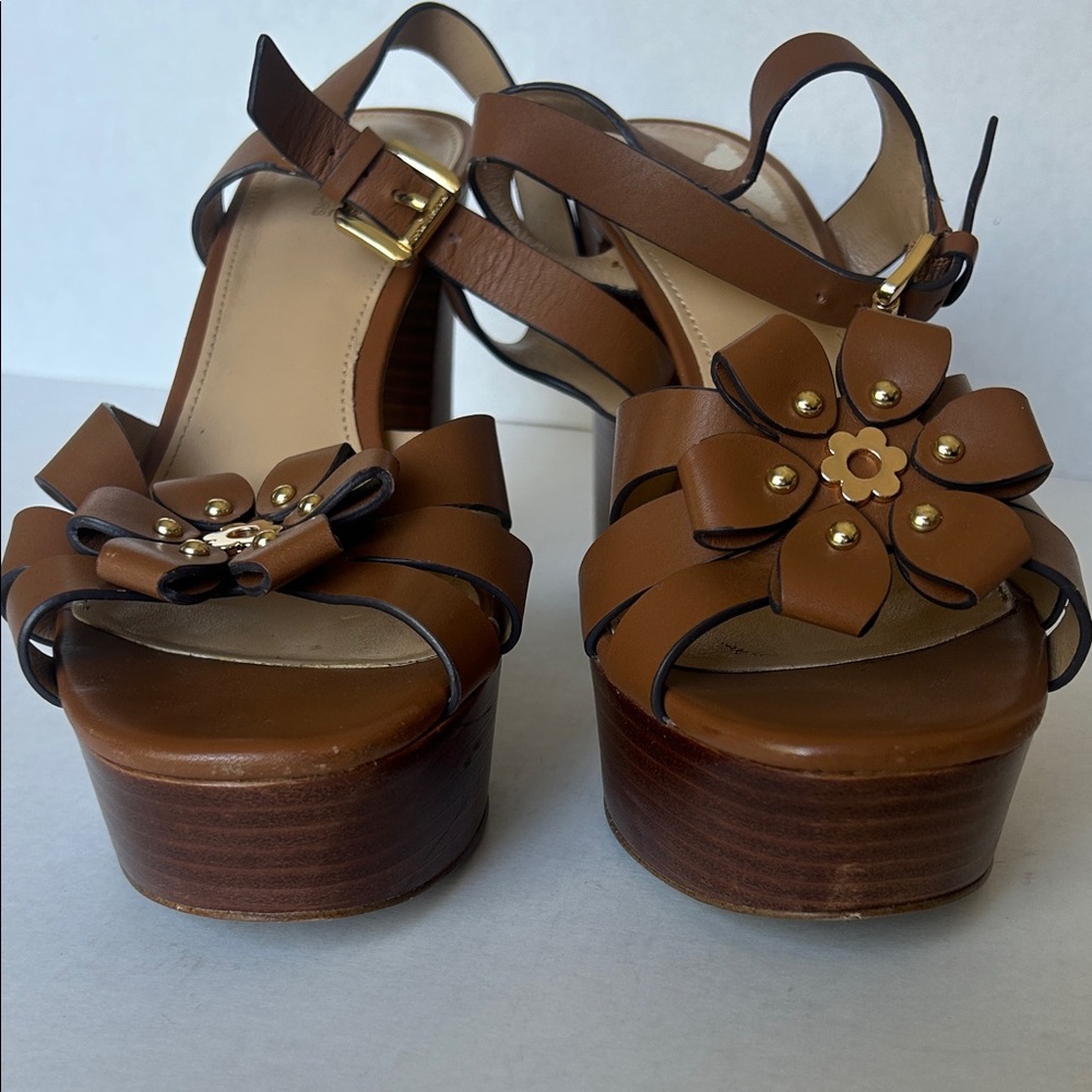 Michael Kors brown Platform Sandals with Floral Accent - Picture 6 of 9